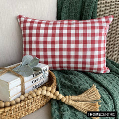 Grid Loom Red - Red Cotton Decorative Lumbar Cushion Cover