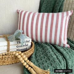 Lush Lines Red - Red Cotton Decorative Lumbar Cushion Cover