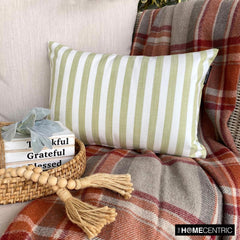 Lush Lines Verde - Green Cotton Decorative Lumbar Cushion Cover