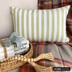 Lush Lines Verde - Green Cotton Decorative Lumbar Cushion Cover