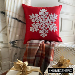 Snowlit Flake - Red Silk Decorative Throw Cushion Cover