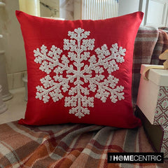 Snowlit Flake - Red Silk Decorative Throw Cushion Cover