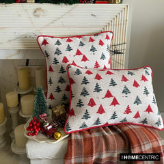 Cheery Pine - Red Jacquard Woven Decorative Throw Cushion Cover