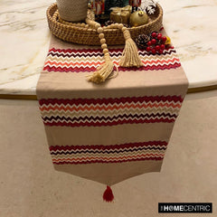 Chevron Bar - Red Linen & Jacquard Silk Decorative Table Runner