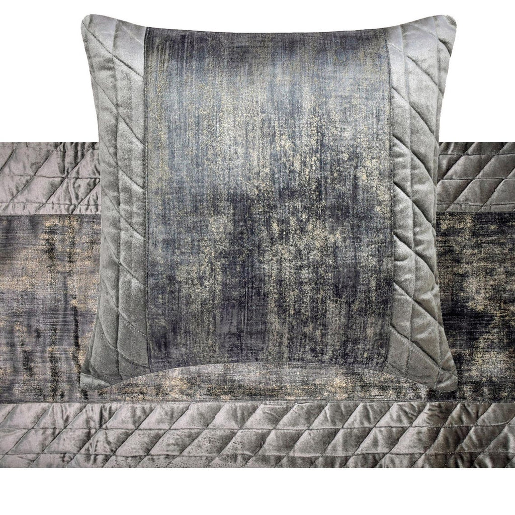 Charcoal Bliss - Velvet Gray Decorative Bed Runner and Cushion Cover