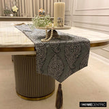 Celestial Paisley - Grey Jacquard Silk Decorative Table Runner