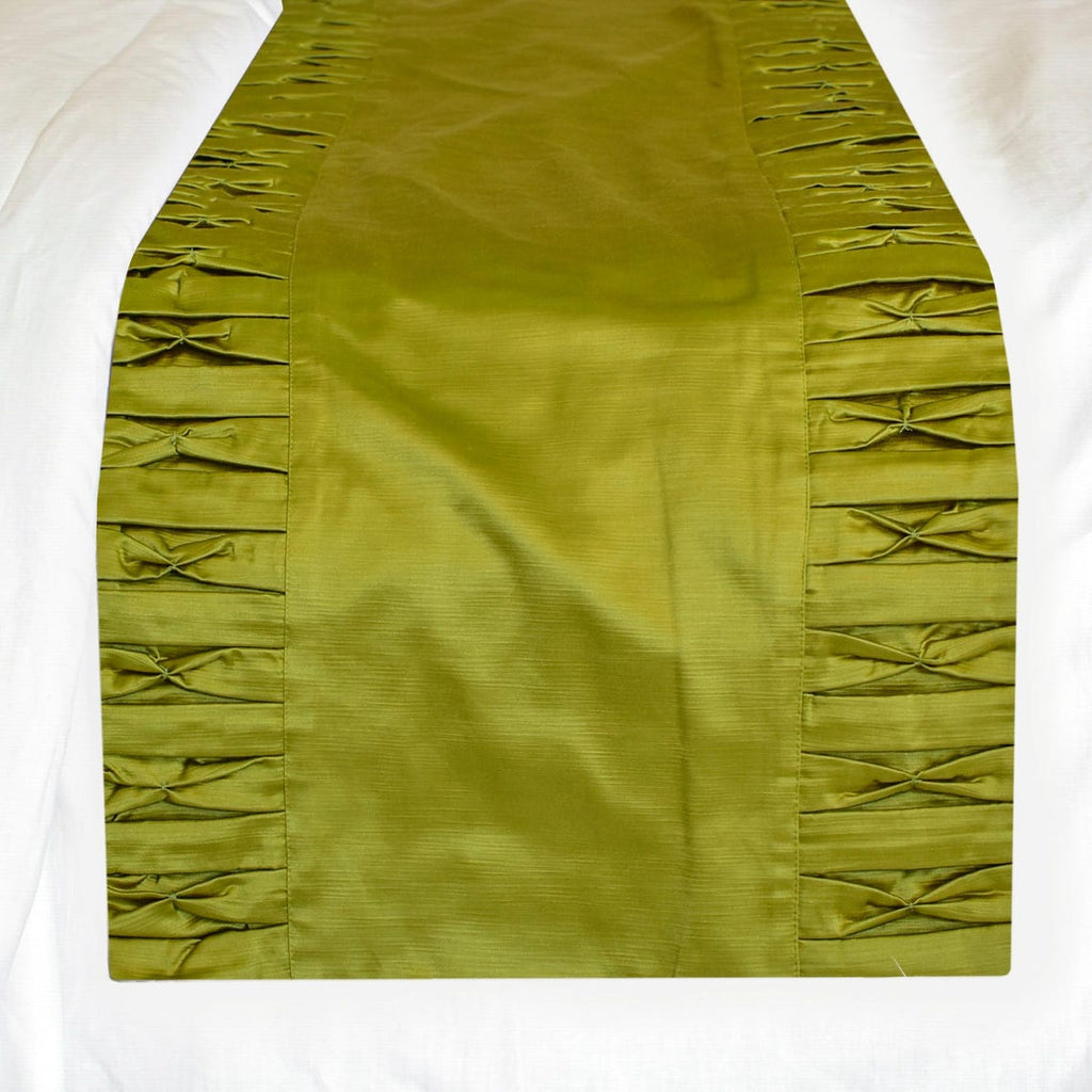 Chartreuse Folds - Satin Chartreuse Green Decorative Bed Runner and Cushion Cover