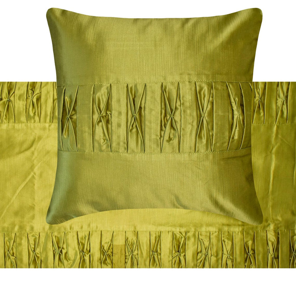 Chartreuse Folds - Satin Chartreuse Green Decorative Bed Runner and Cushion Cover