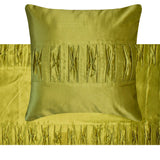 Chartreuse Folds - Satin Chartreuse Green Decorative Bed Runner and Cushion Cover