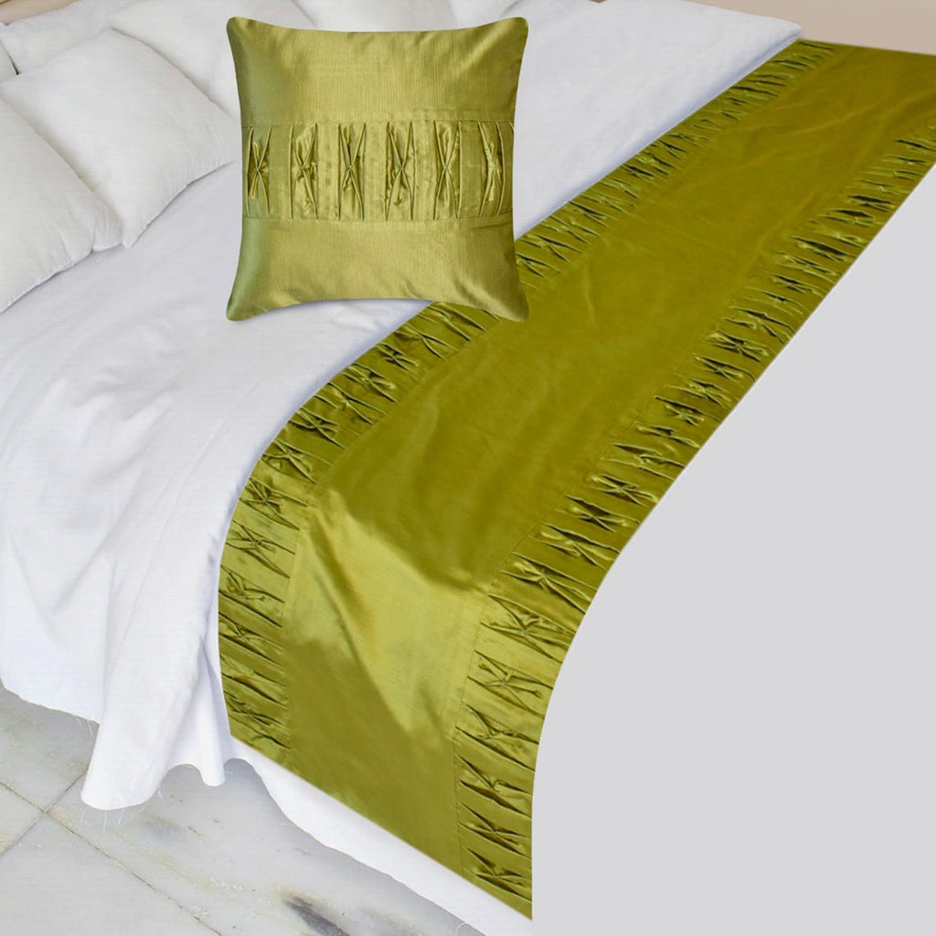 Chartreuse Folds Decorative Bed Runner and Cushion Cover