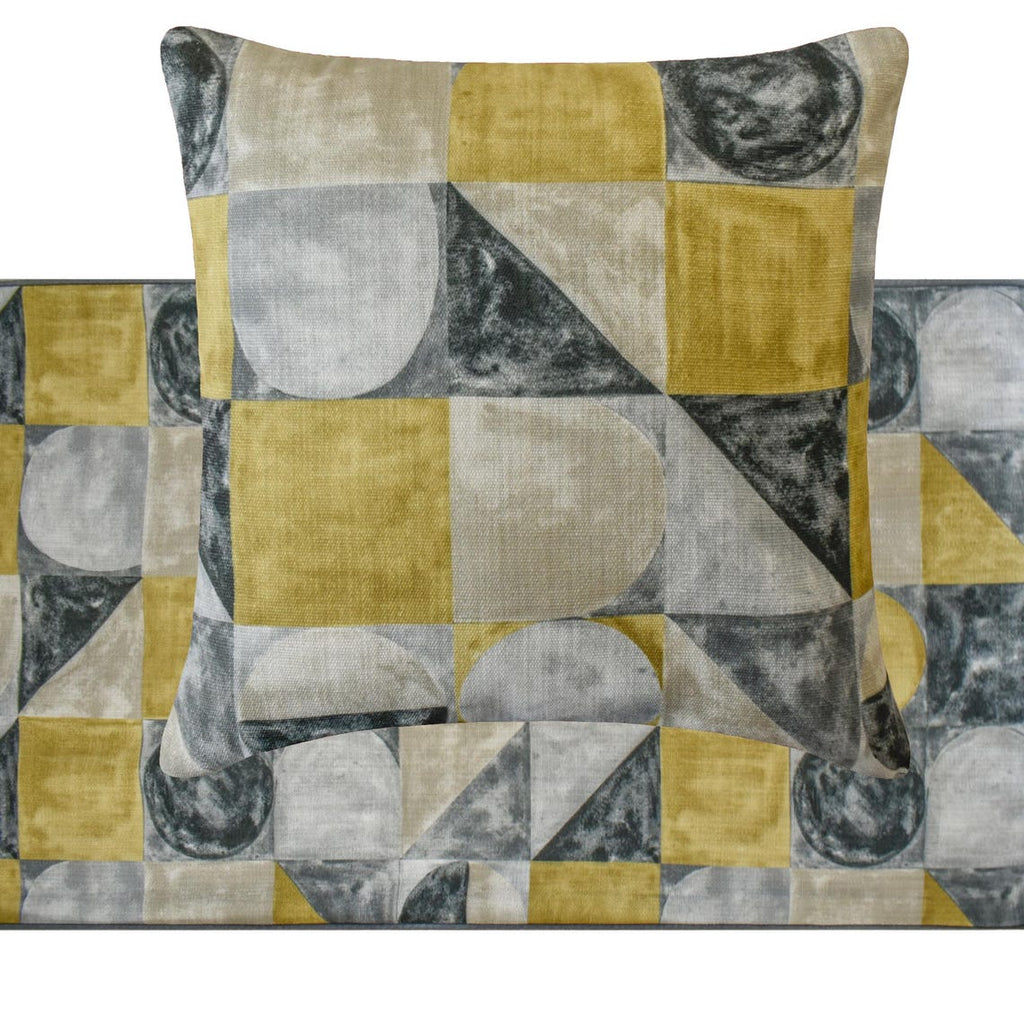 Chartreuse Symmetry - Cotton Chartreuse & Gray Decorative Bed Runner and Cushion Cover