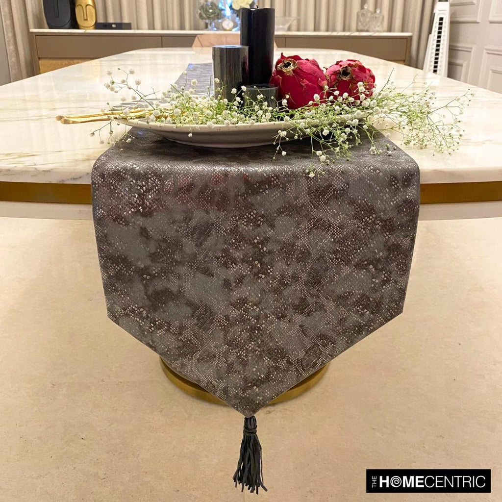 Charcoal Chrome - Grey Faux Leather Decorative Table Runner