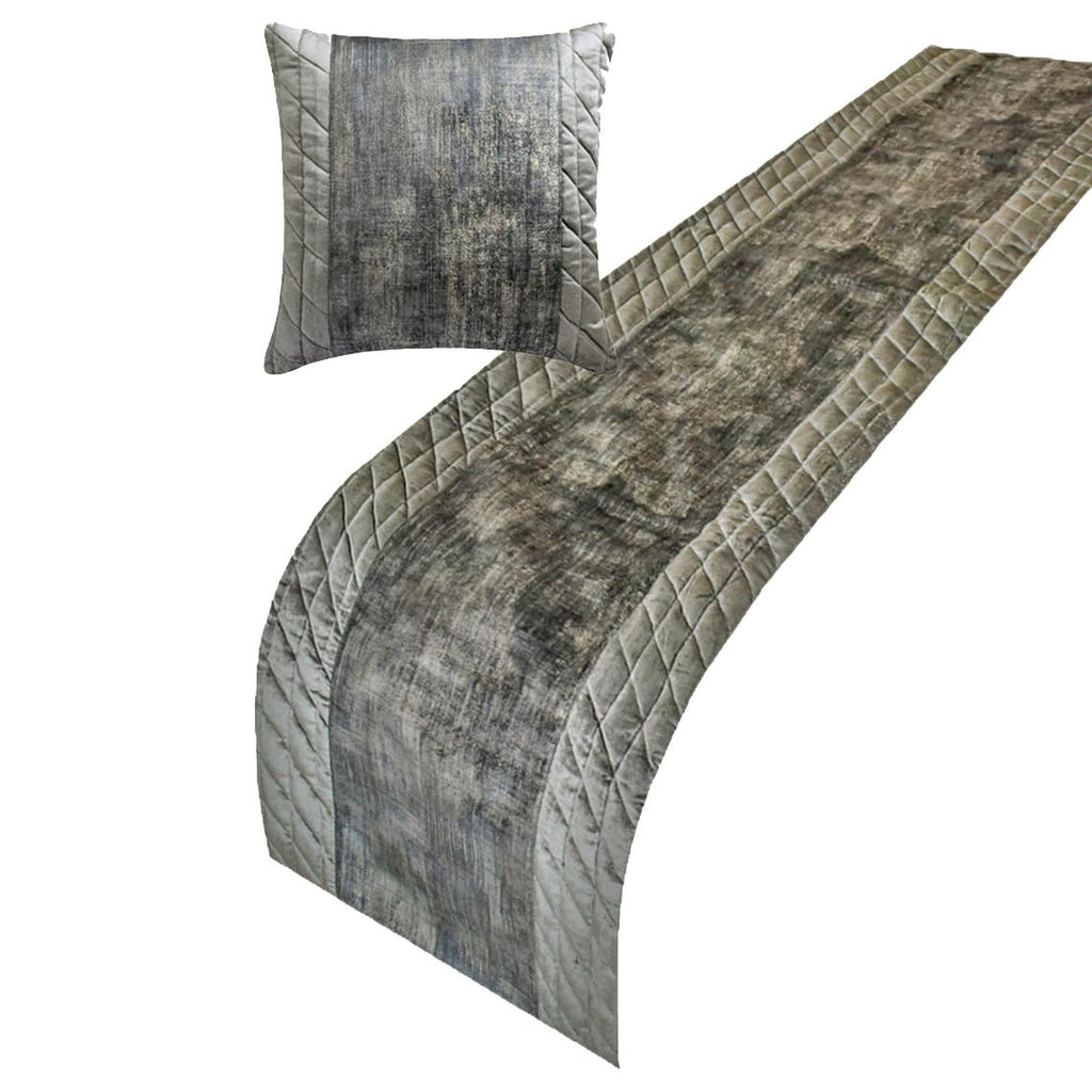 Charcoal Bliss - Velvet Gray Decorative Bed Runner and Cushion Cover
