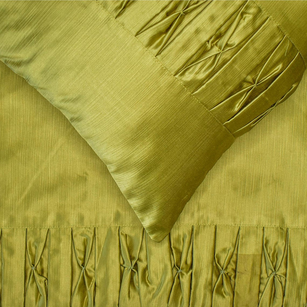 Chartreuse Folds - Satin Chartreuse Green Decorative Bed Runner and Cushion Cover