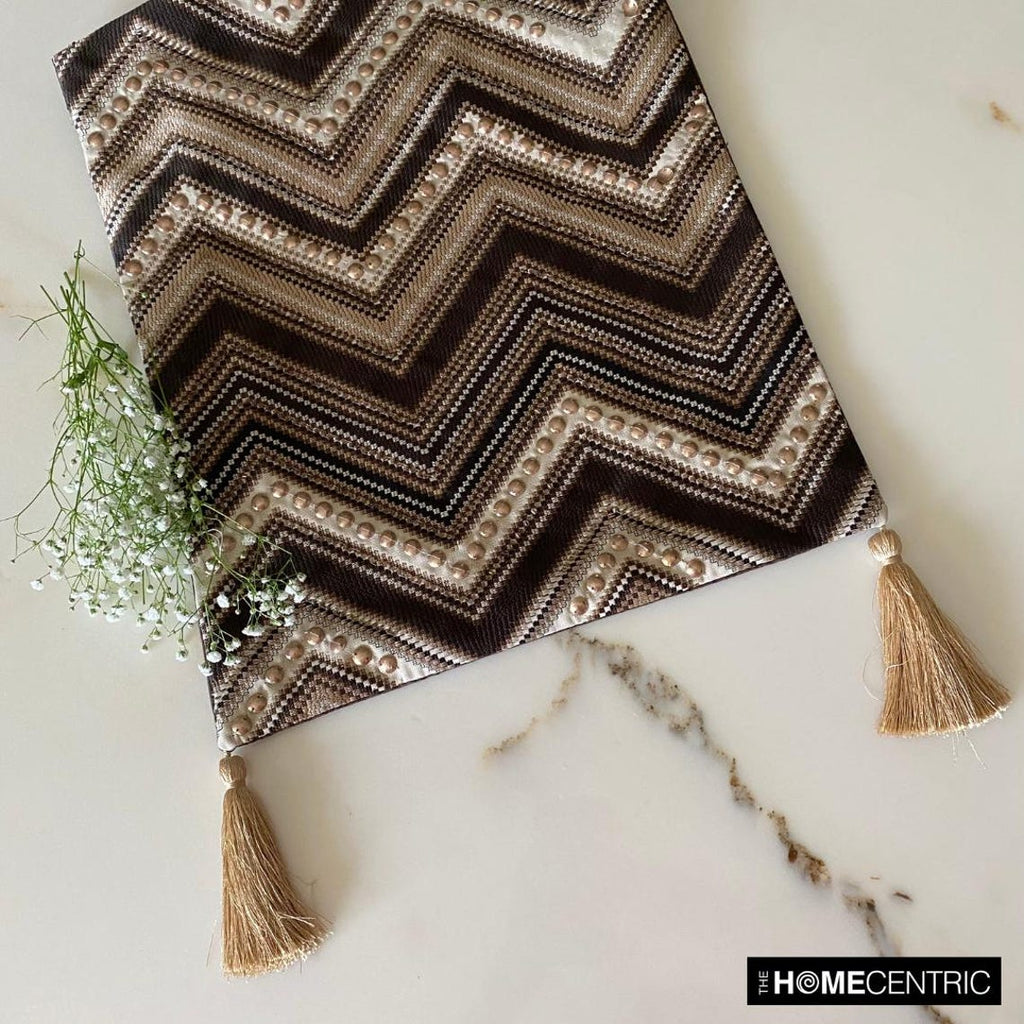 Timberland - Brown Jacquard Silk Decorative Table Runner
