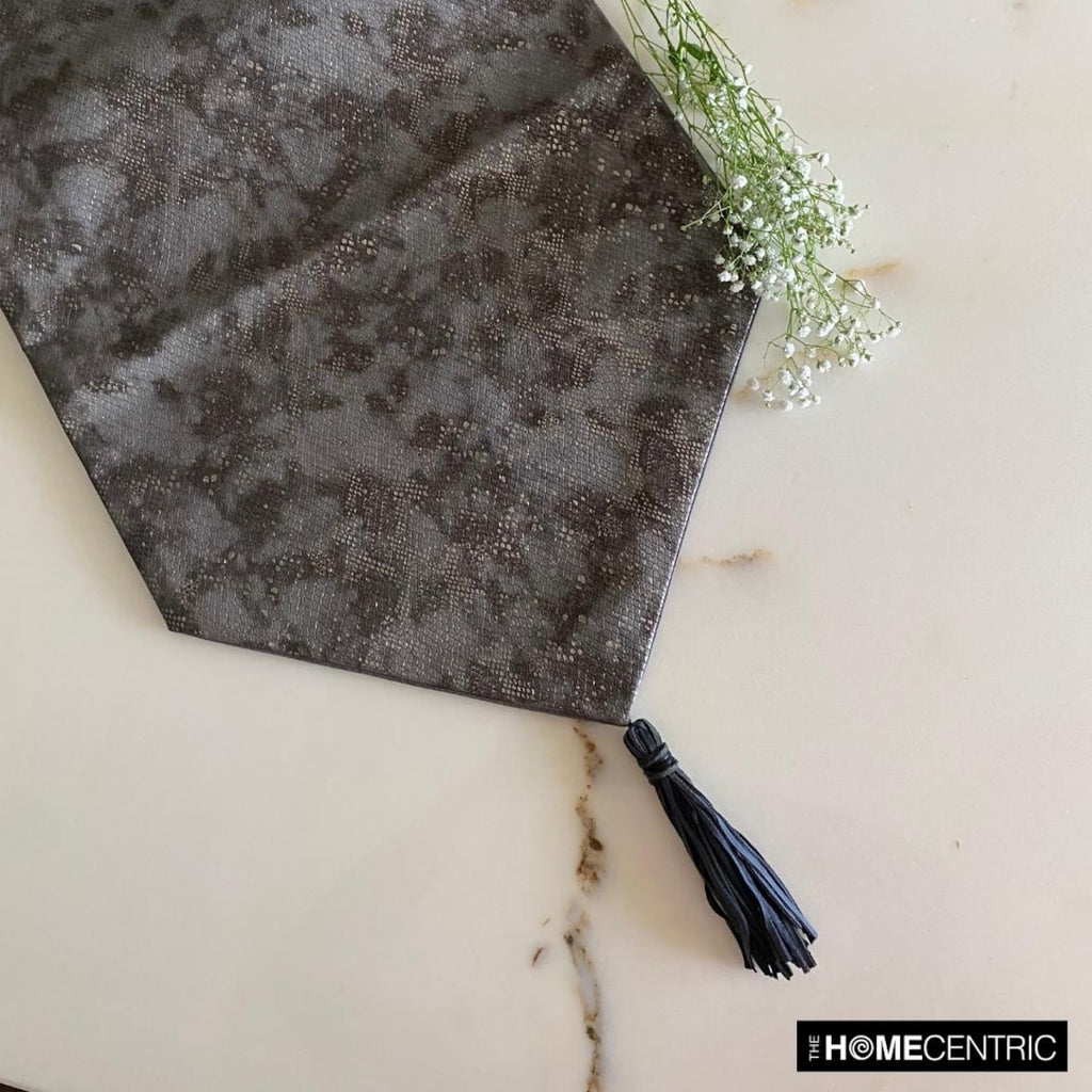 Charcoal Chrome - Grey Faux Leather Decorative Table Runner