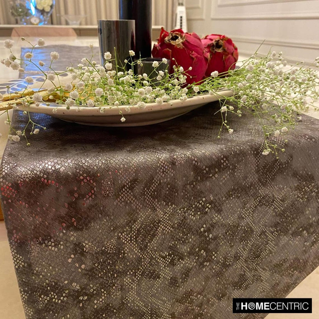 Charcoal Chrome - Grey Faux Leather Decorative Table Runner