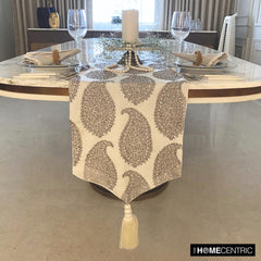 Paisley Sparkle - Silver Jacquard Decorative Table Runner