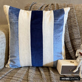 Velvet Band Blue - Blue Velvet & Linen Decorative Euro Sham