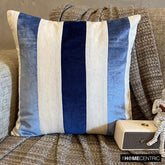 Velvet Band Blue - Blue Velvet & Linen Throw Cushion Cover
