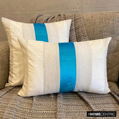 Velvet Band Turquoise - Blue Velvet & Linen Throw Cushion Cover