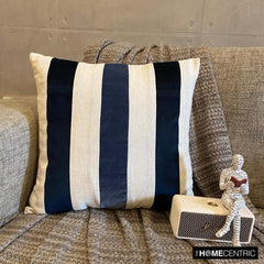Velvet Band Navy - Navy Velvet & Linen Throw Cushion Cover