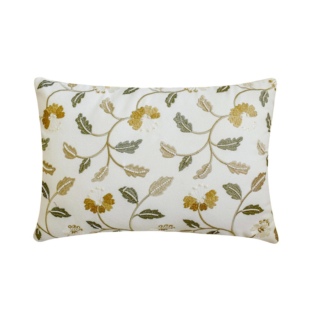 Buttercup Bloom - White Cotton  Lumbar Cushion Cover