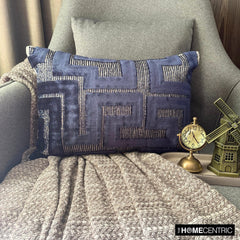 Midnight Path - Blue Velvet Lumbar Cushion Cover