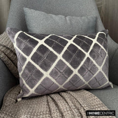 Graphite Grid - Gray Velvet Lumbar Cushion Cover