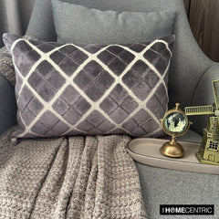 Graphite Grid - Gray Velvet Lumbar Cushion Cover