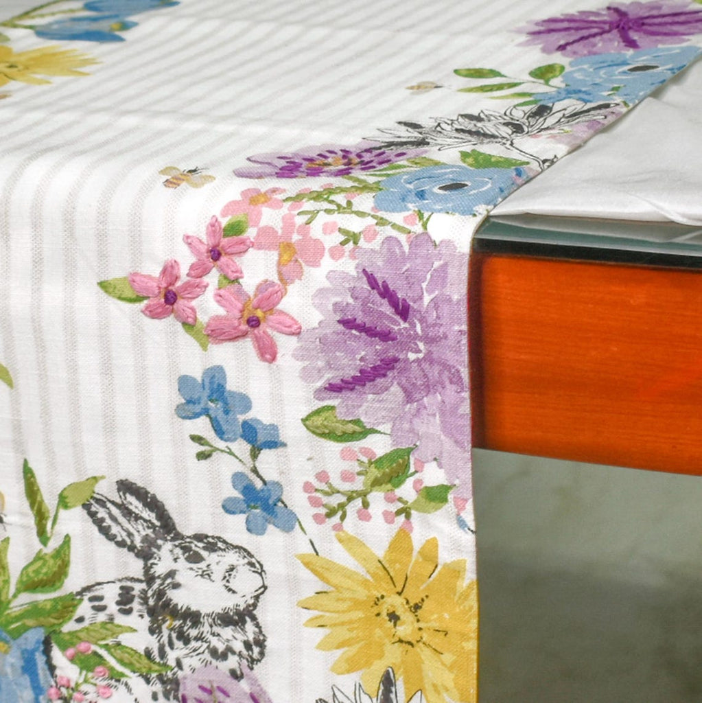 Bunny Wonderland - White Cotton Decorative Table Runner