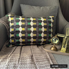 Green Rhythms - Green Velvet Lumbar Cushion Cover