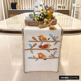 Chirping Charm - White Cotton Decorative Table Runner