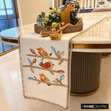 Chirping Charm - White Cotton Decorative Table Runner