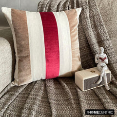 Velvet Band Red - Red Velvet & Linen Throw Cushion Cover