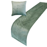 Ice Blue Velvet Plush Decorative Bed Runner and Cushion Cover