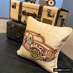 Vinatge Rider - Ecru Velvet Throw Cushion Cover