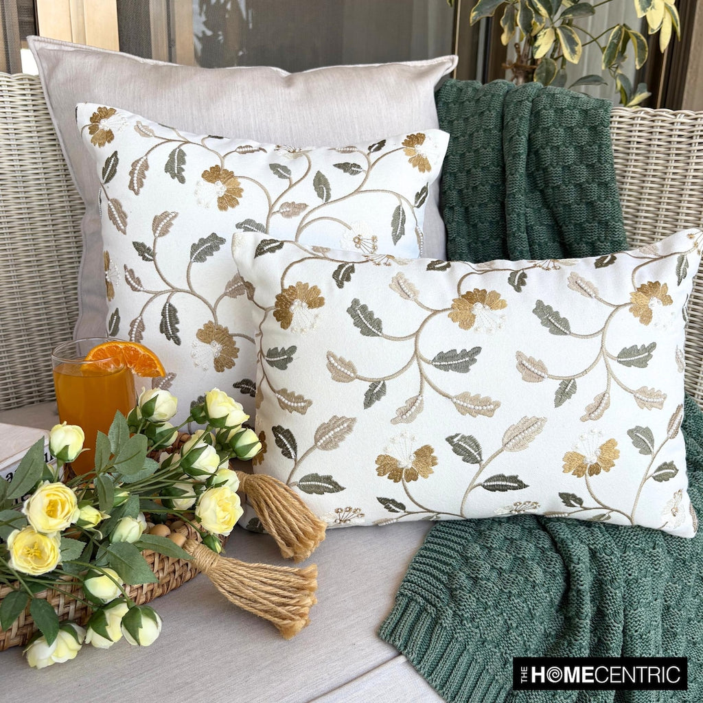 Buttercup Bloom - White Cotton  Lumbar Cushion Cover