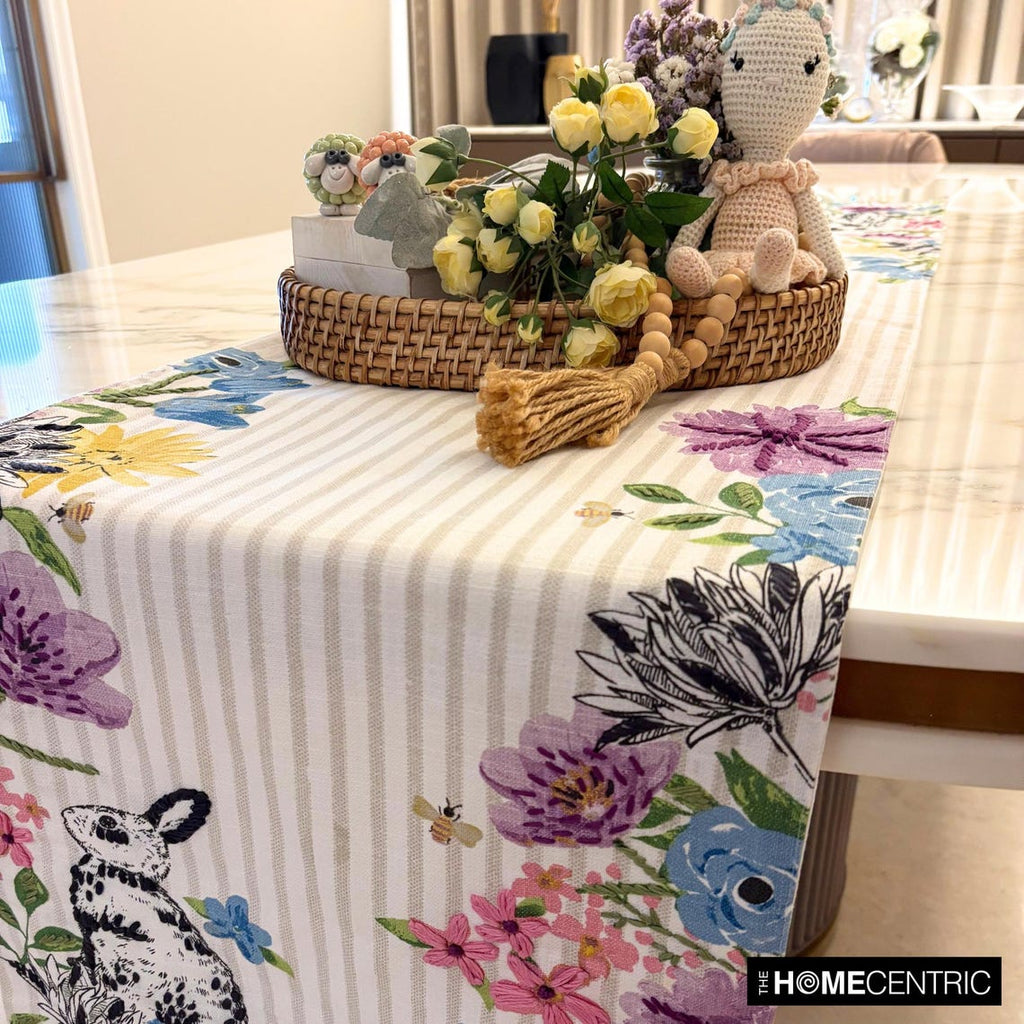 Bunny Wonderland - White Cotton Decorative Table Runner