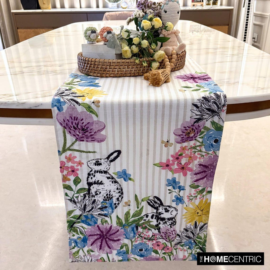 Bunny Wonderland - White Cotton Decorative Table Runner