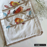 Chirping Charm - White Cotton Decorative Table Runner