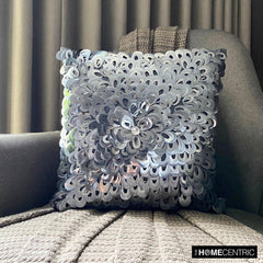 Metallic Floral - Silver Art Silk Throw Pillow Cover
