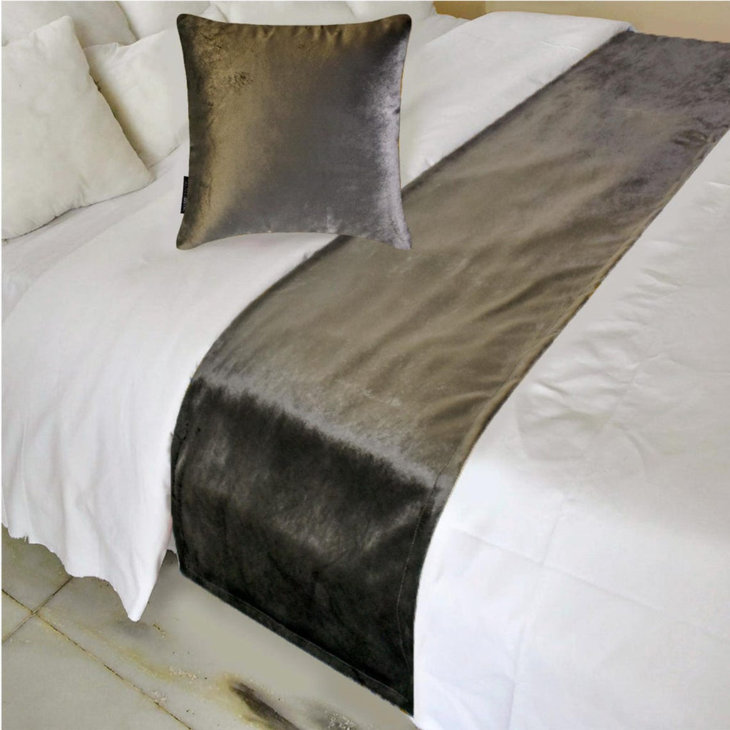 Charcoal Velvet Plush - Velvet Gray Decorative Bed Runner and Cushion Cover