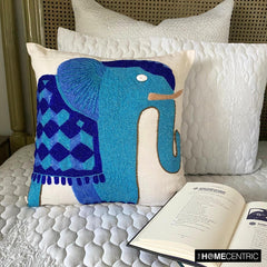 Blue Elephant - Blue Cotton Linen Decorative Euro Sham