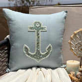 Lost Anchor - Dull Blue Linen Throw Pillow Cover