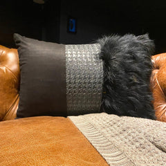 Wicked Black - Black Faux Leather & Suede Lumbar Cushion Cover
