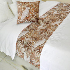Cockatoo Song - Cotton Beige Decorative Bed Runner and Cushion Cover