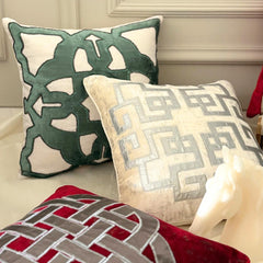 Greek Irene Ivory Velvet Geometric Throw Cushion Cover