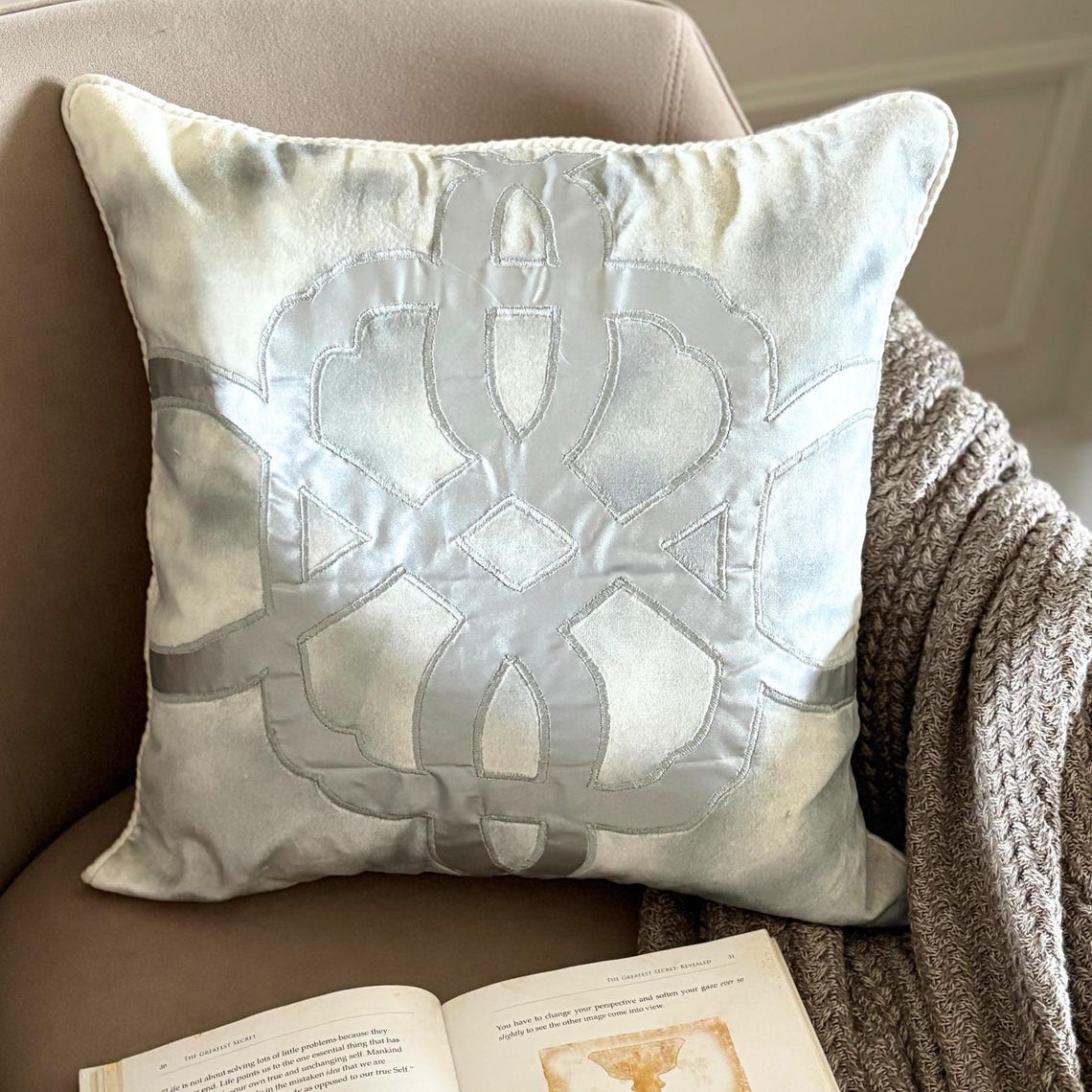 Greek Electra Ivory Velvet Euro Sham Cover