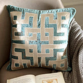 Greek Maze Teal Blue Throw Cushion Cover